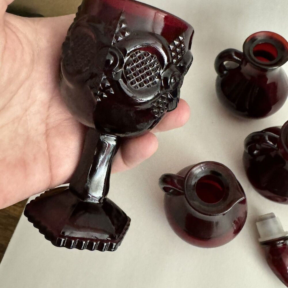 LOT Avon Cruets‎ Ruby Red Glass Shot Goblet Decanter Stopper - Picture 6 of 11